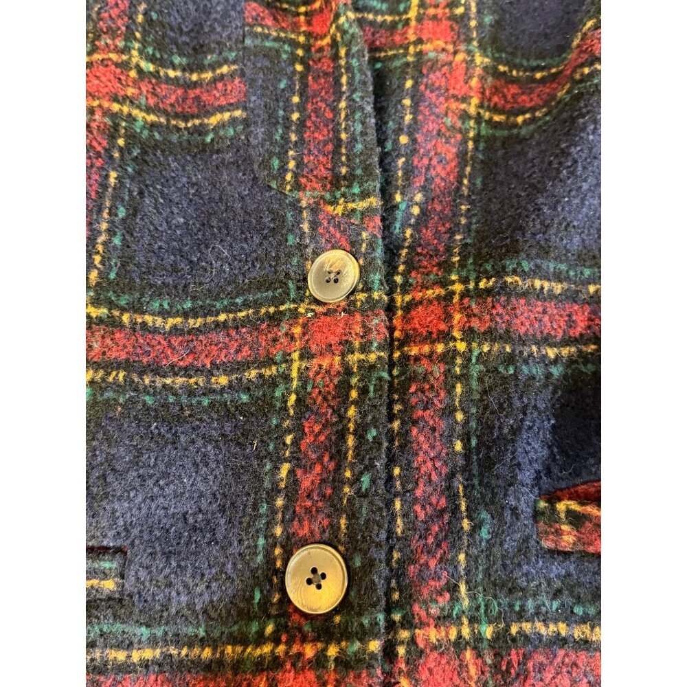 Old Navy Womens Size SMALL Navy Red Plaid Coat Wool Blend Long Duster - Picture 4 of 10